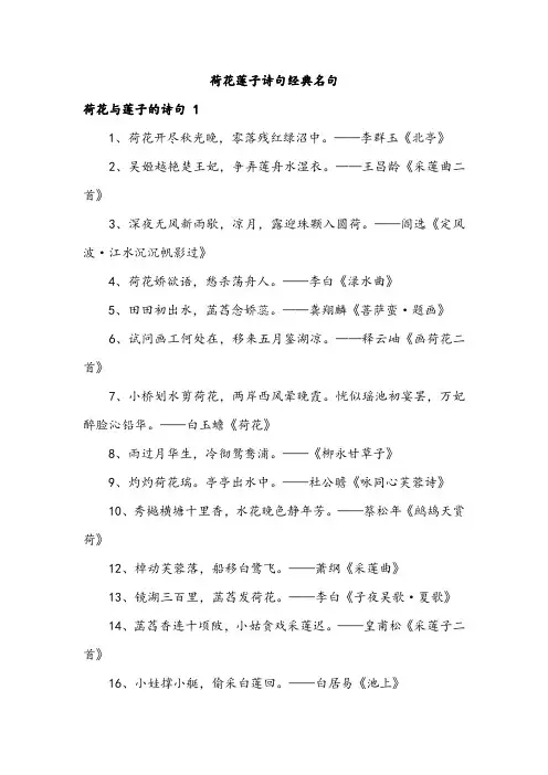 荷花莲子诗句经典名句