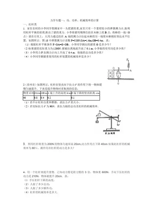 专题：功、功率、机械效率的计算