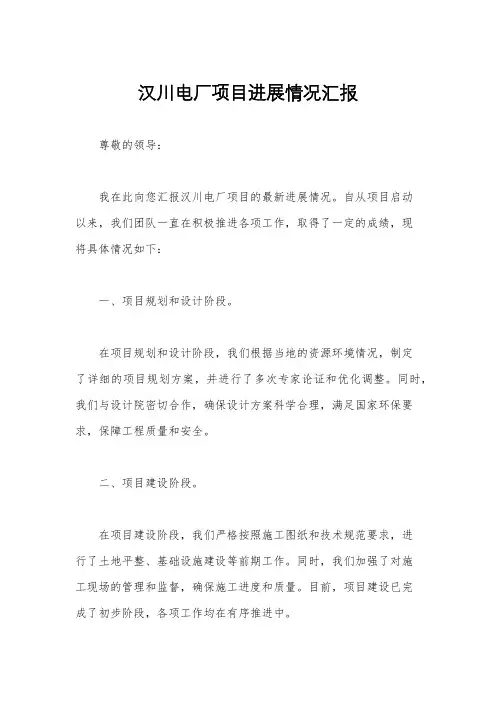 汉川电厂项目进展情况汇报
