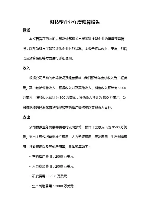 科技型企业年度预算报告