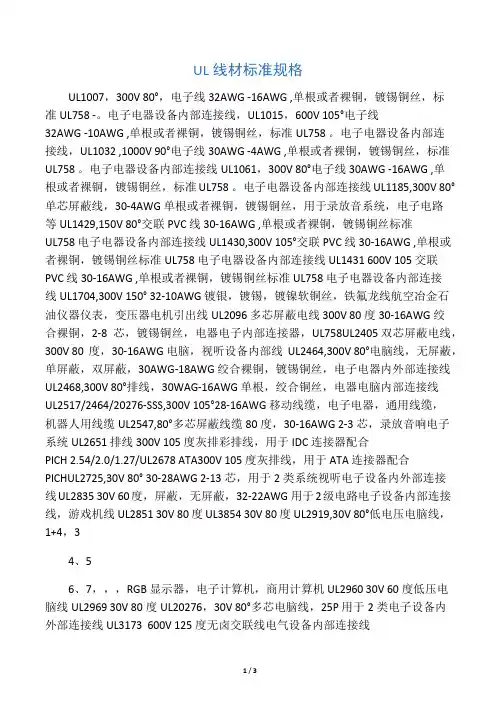 UL线材标准规格
