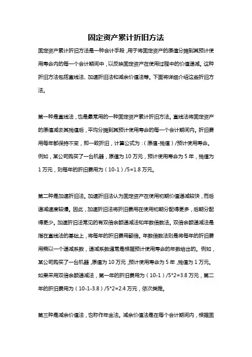 固定资产累计折旧方法