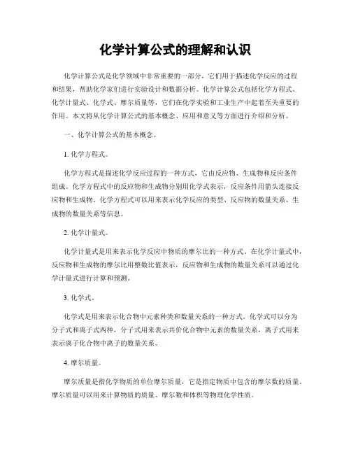 化学计算公式的理解和认识