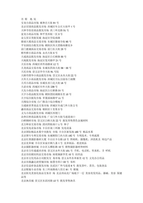 北京服装批发以及各主要批发市场全部介绍