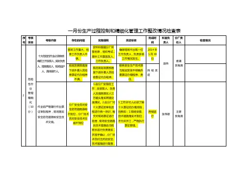 生产技术科精细化管理工作一月份检查表