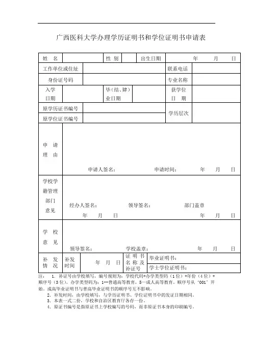 办理证明书申请表