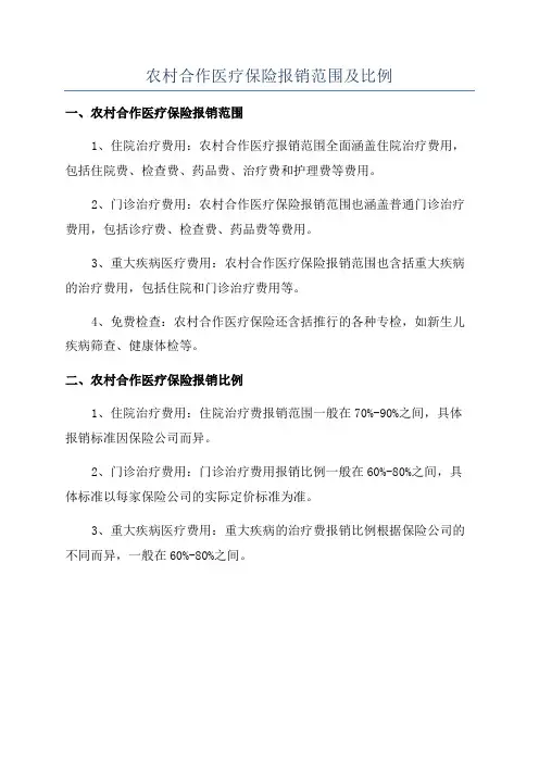农村合作医疗保险报销范围及比例