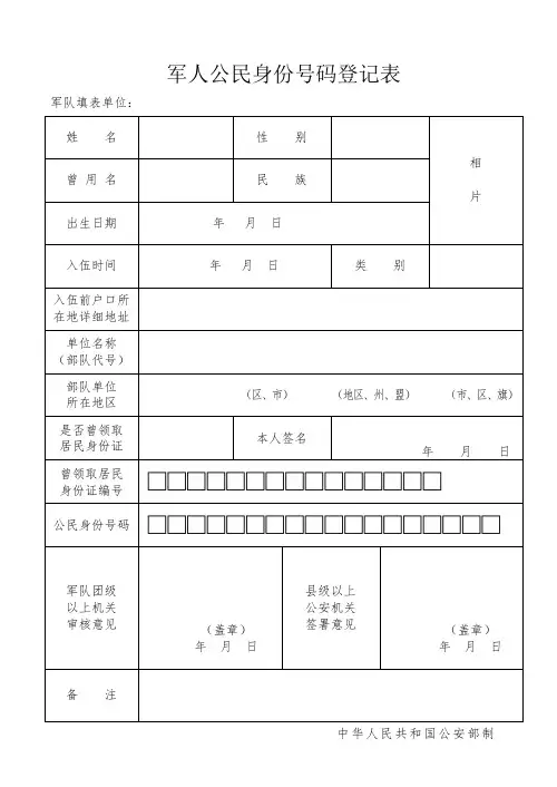 公民身份证号码登记表最终版