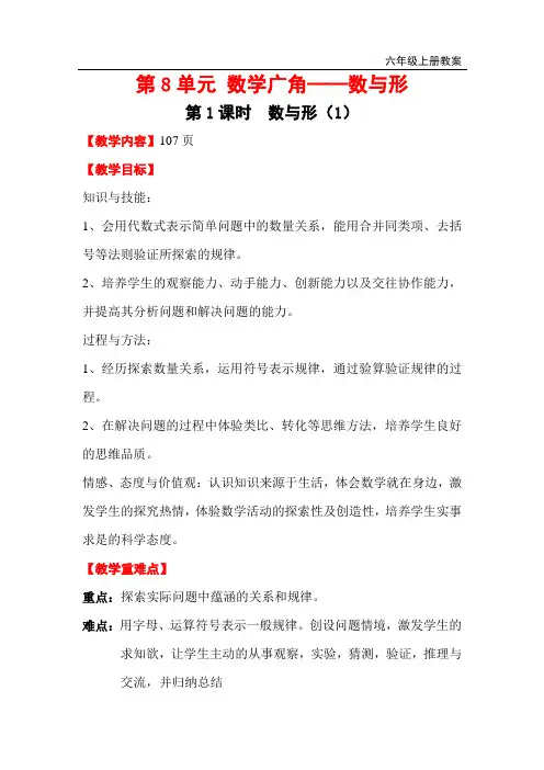 人教版小学六年级上册《数与形》名师公开课国家级获奖教案