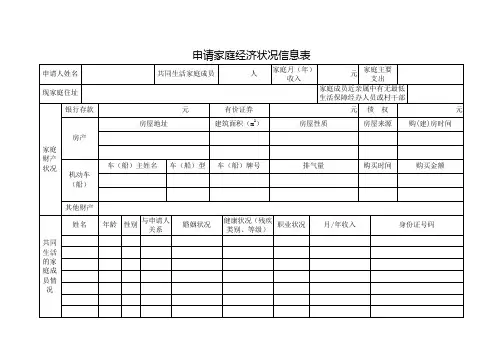 申请家庭经济状况信息表