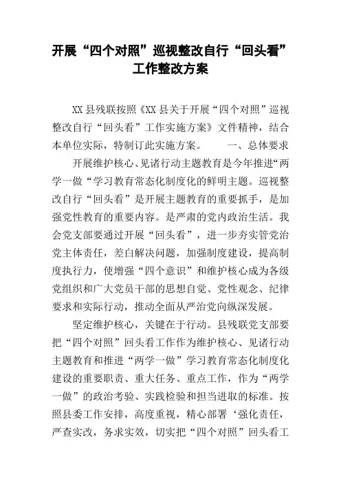 开展“四个对照”巡视整改自行“回头看”工作整改方案