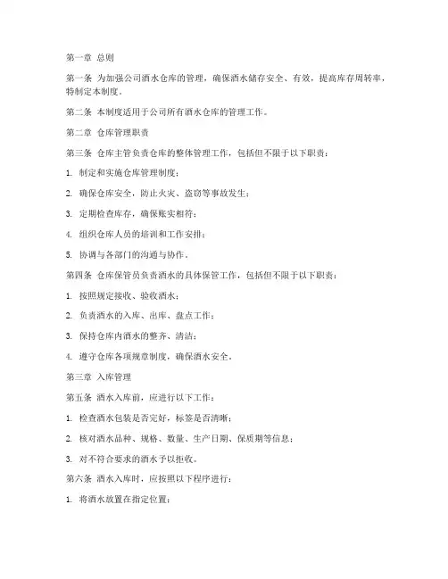 公司仓库酒水管理制度范本