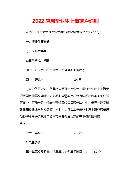 2022应届毕业生上海落户细则