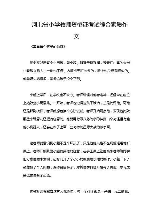 河北省小学教师资格证考试综合素质作文