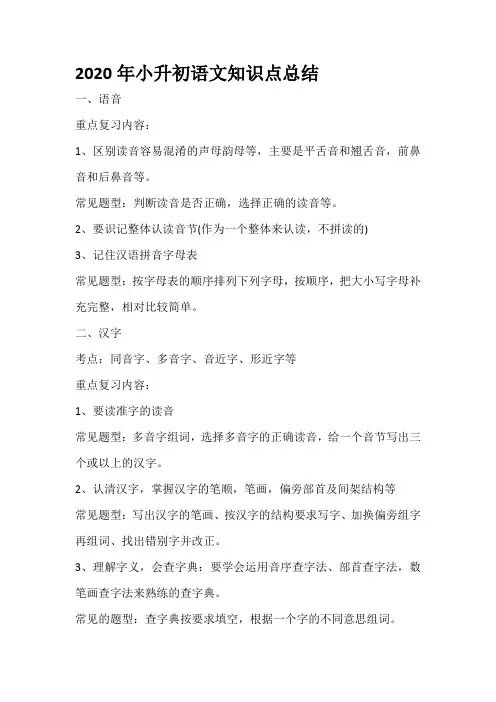 2020年小升初语文知识点总结