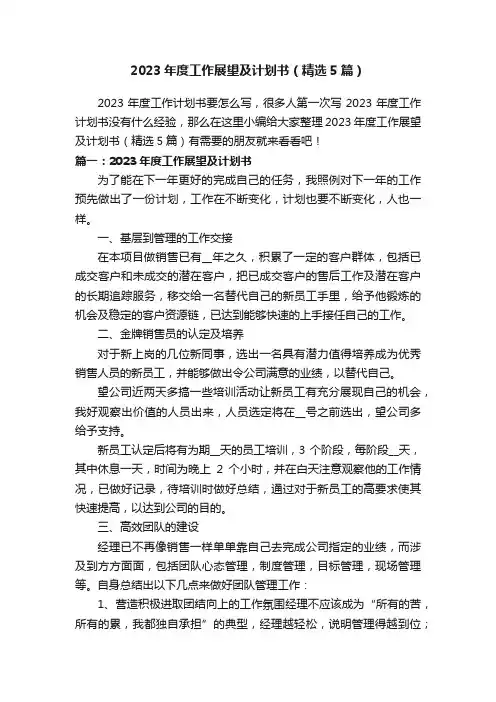 2023年度工作展望及计划书（精选5篇）