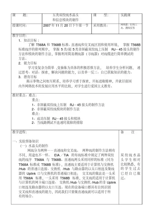 (完整版)水晶头与模块制作(教案)