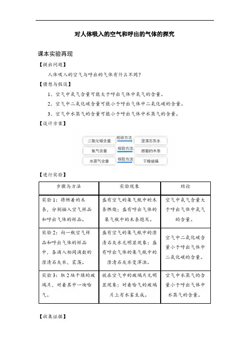 人教版化学九年级上册课本实验：对人体吸入的空气和呼出的气体的探究