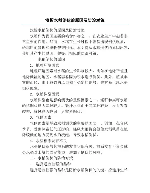 浅析水稻倒伏的原因及防治对策
