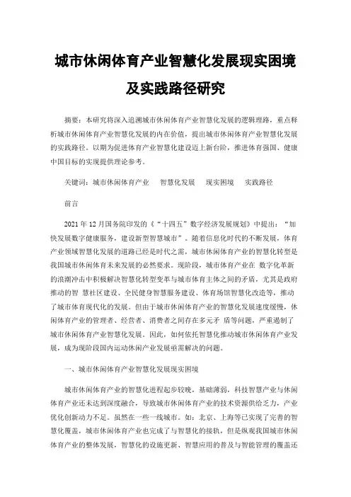 城市休闲体育产业智慧化发展现实困境及实践路径研究