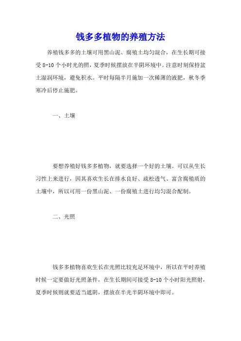 钱多多植物的养殖方法