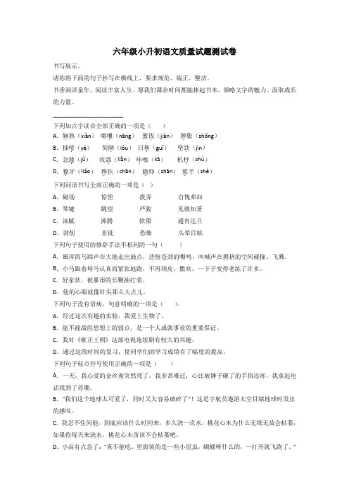 六年级小升初语文质量试题测试卷[001]