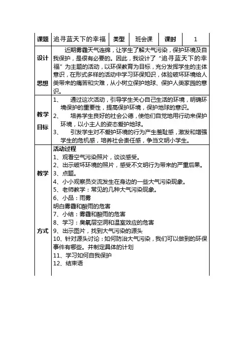 防治大气污染___一年级主题班会