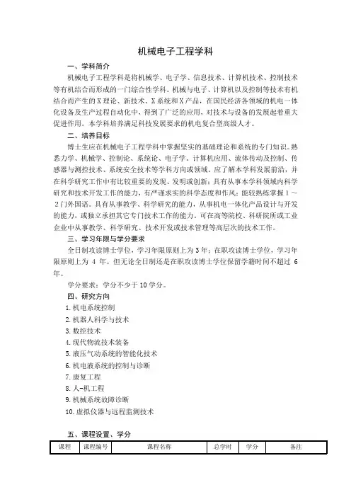 机械电子工程学科