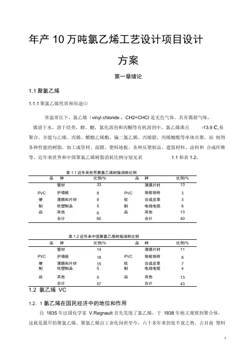 年产10万吨氯乙烯工艺设计项目设计方案