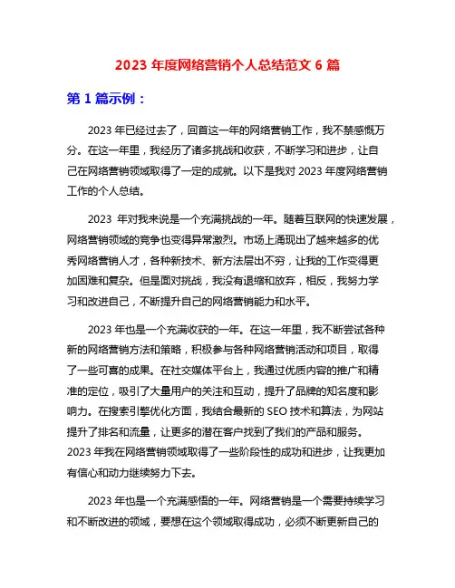 2023年度网络营销个人总结范文6篇