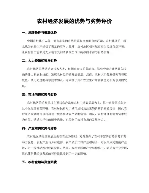 农村经济发展的优势与劣势评价