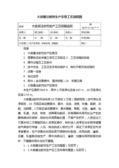 大容量注射剂生产实用工艺流程图