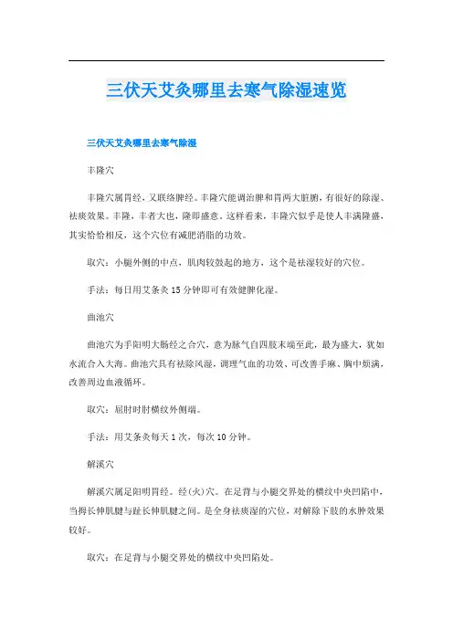 三伏天艾灸哪里去寒气除湿速览