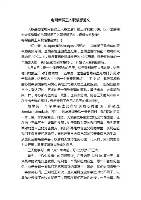 电网新员工入职感想范文