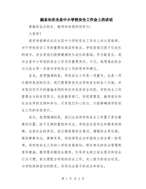副县长在全县中小学校安全工作会上的讲话