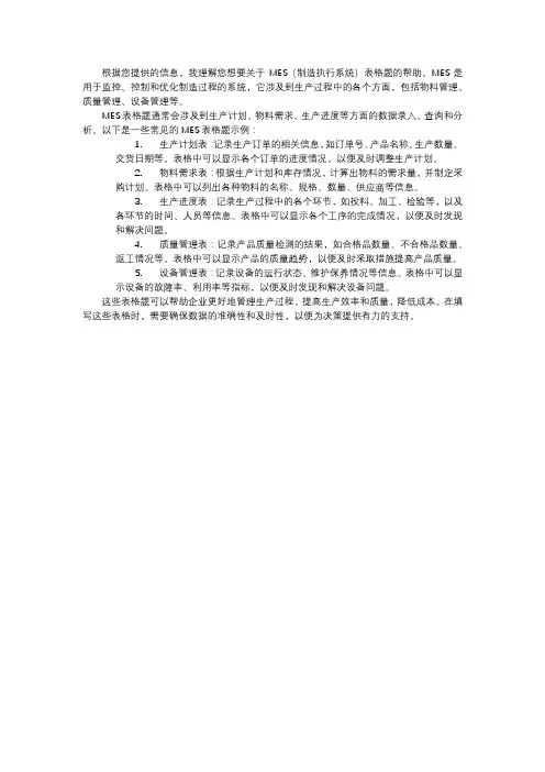 mes表格题
