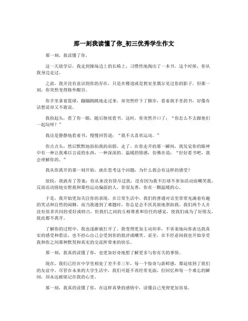 那一刻我读懂了你_初三优秀学生作文