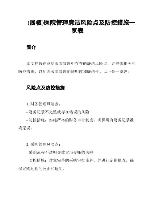 (展板)医院管理廉洁风险点及防控措施一览表