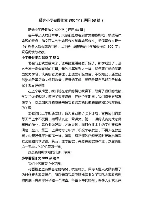 精选小学暑假作文300字（通用63篇）