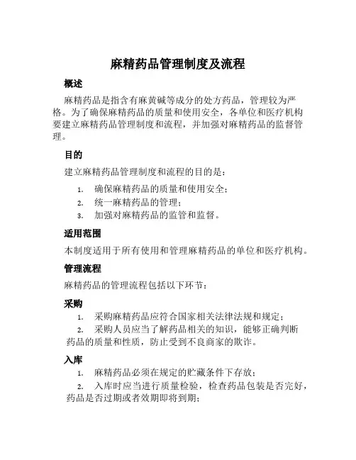 麻精药品管理制度及流程