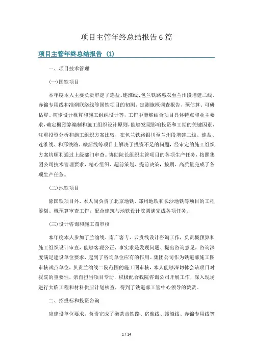 项目主管年终总结报告6篇