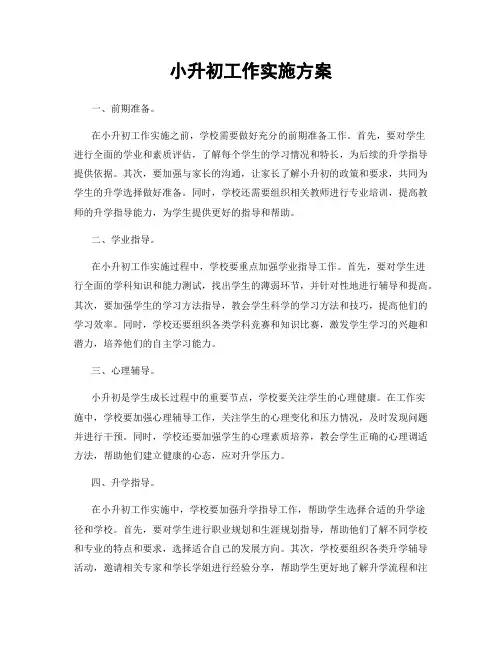 小升初工作实施方案