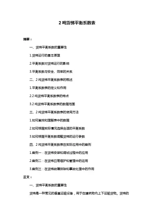 2吨货梯平衡系数表