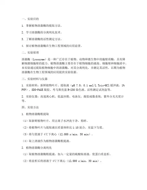 植物溶菌酶提取实验报告