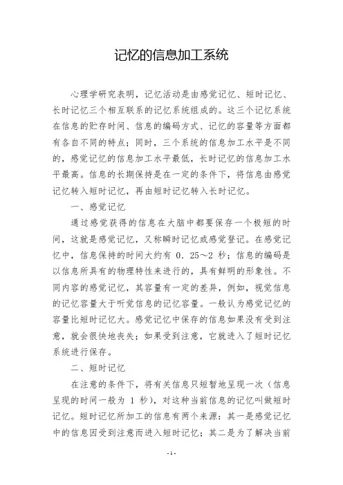 记忆的信息加工系统
