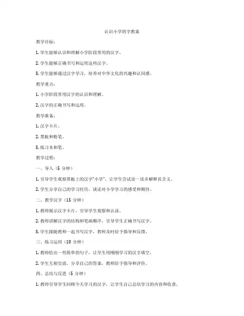 认识小学的字教案