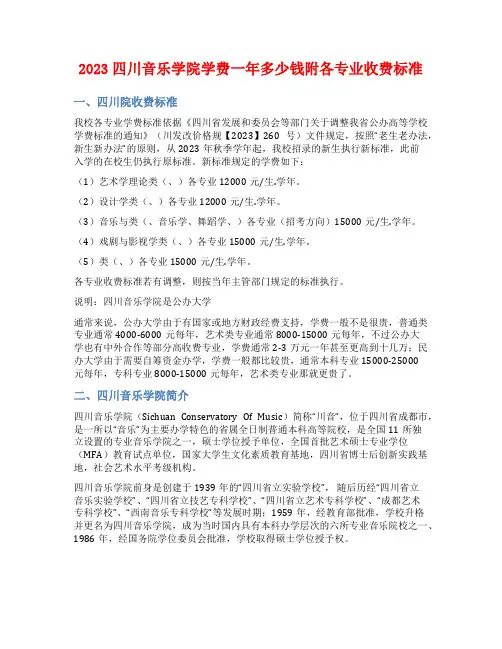 2023四川音乐学院学费一年多少钱附各专业收费标准