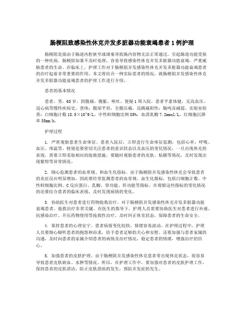 肠梗阻致感染性休克并发多脏器功能衰竭患者1例护理