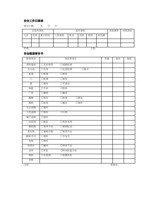 安全工作日报表、安全检查报告书