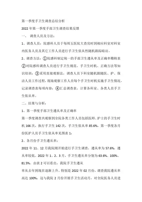 第一季度手卫生调查总结分析